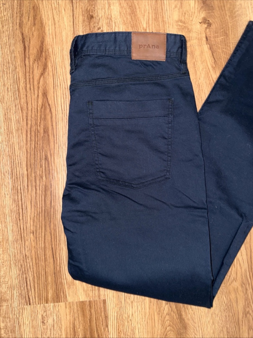 Prana Navy Slim Stretch Pants with Leather Logo Patch 36x34